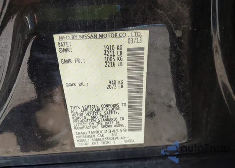 2013 Nissan Altima 2.5 Sl from USA, damaged, VIN 1N4AL3AP0DC234559